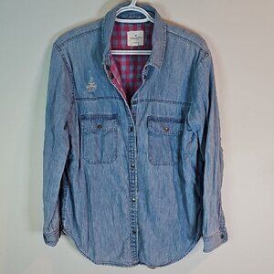 American Eagle Outfitters Distressed Medium Blue Jean Jacket
